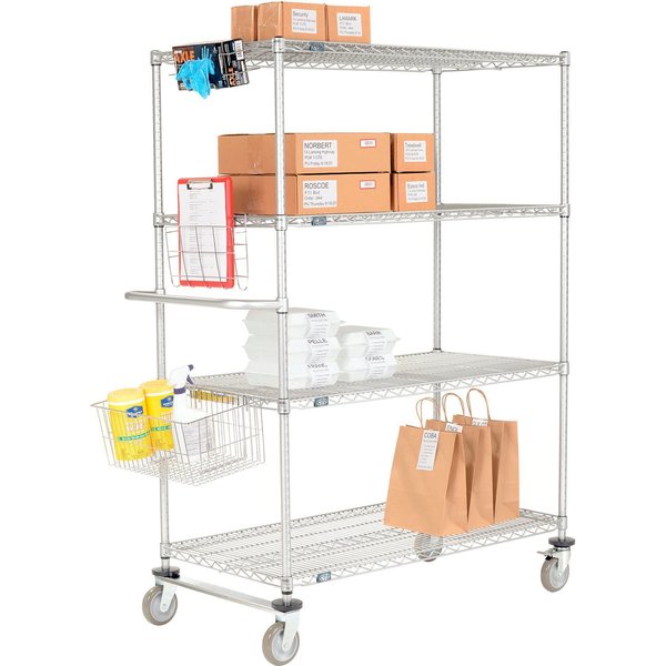 Nexel Chrome Curbside Wire Truck w/4 Shelves & Polyurethane Casters, 60L x 24W x 69H CS24604C